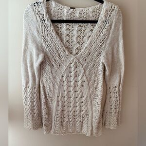 Free People Y2K Clockwork Crochet Bell Sleeve Sweater size M